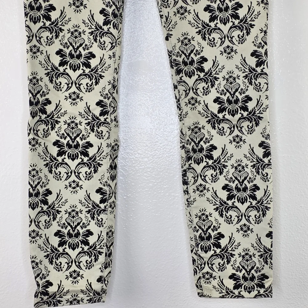 Free People Flocked Black Floral Brocade Pattern Denim Damask Jeans 26